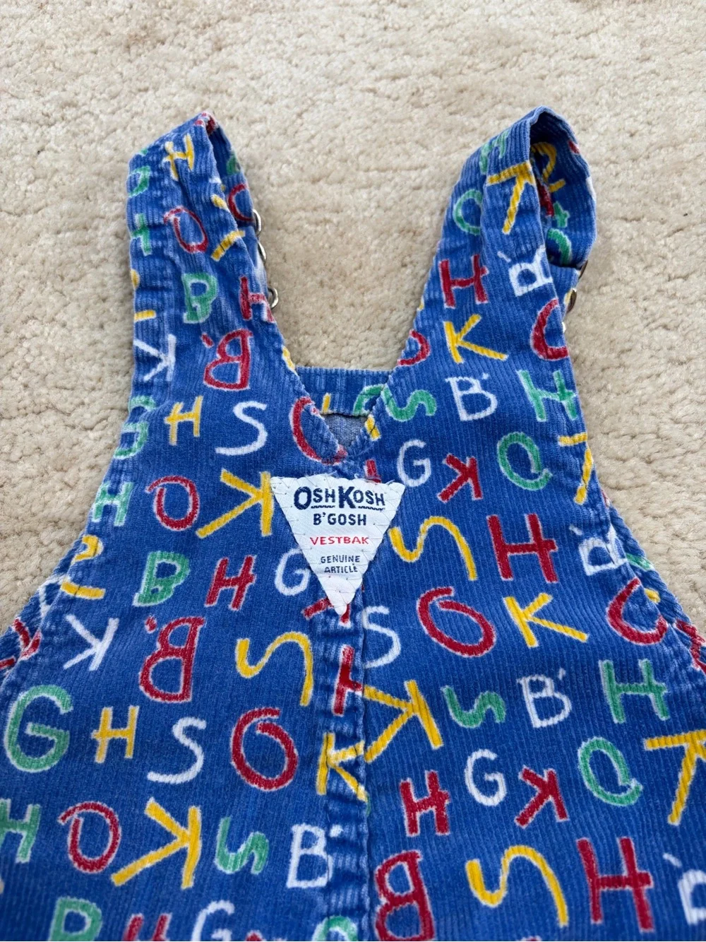 Vintage OshKosh Size 24 Months Vestbak Corduroy Letters Bib Overalls USA Made